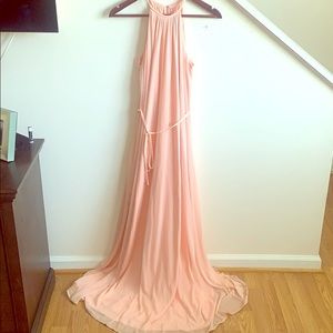 Soft Mesh Halter Bridesmaid Dress with Slim Sash